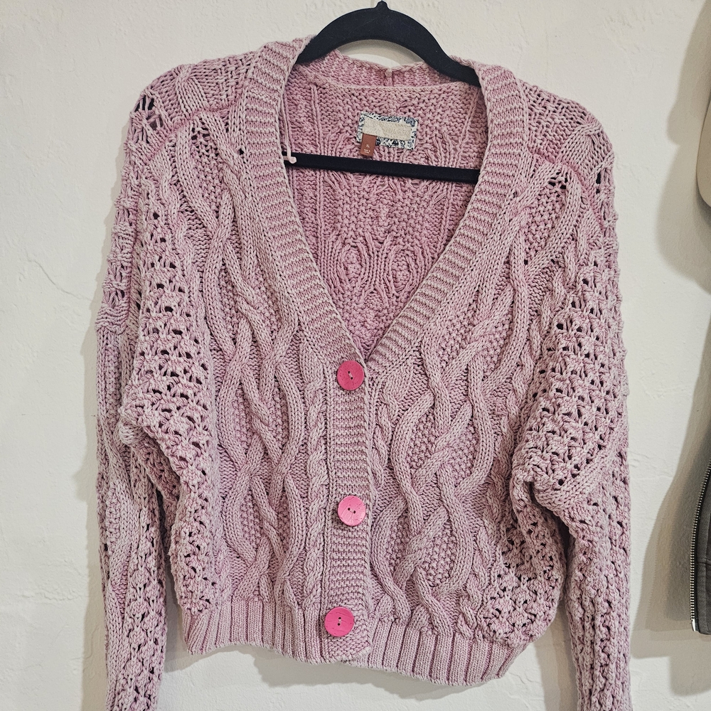 Pilcro Pink Cable Knit Cardigan